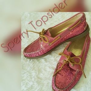 Sperry Topsiders Pink Glitter Patent Sz 10